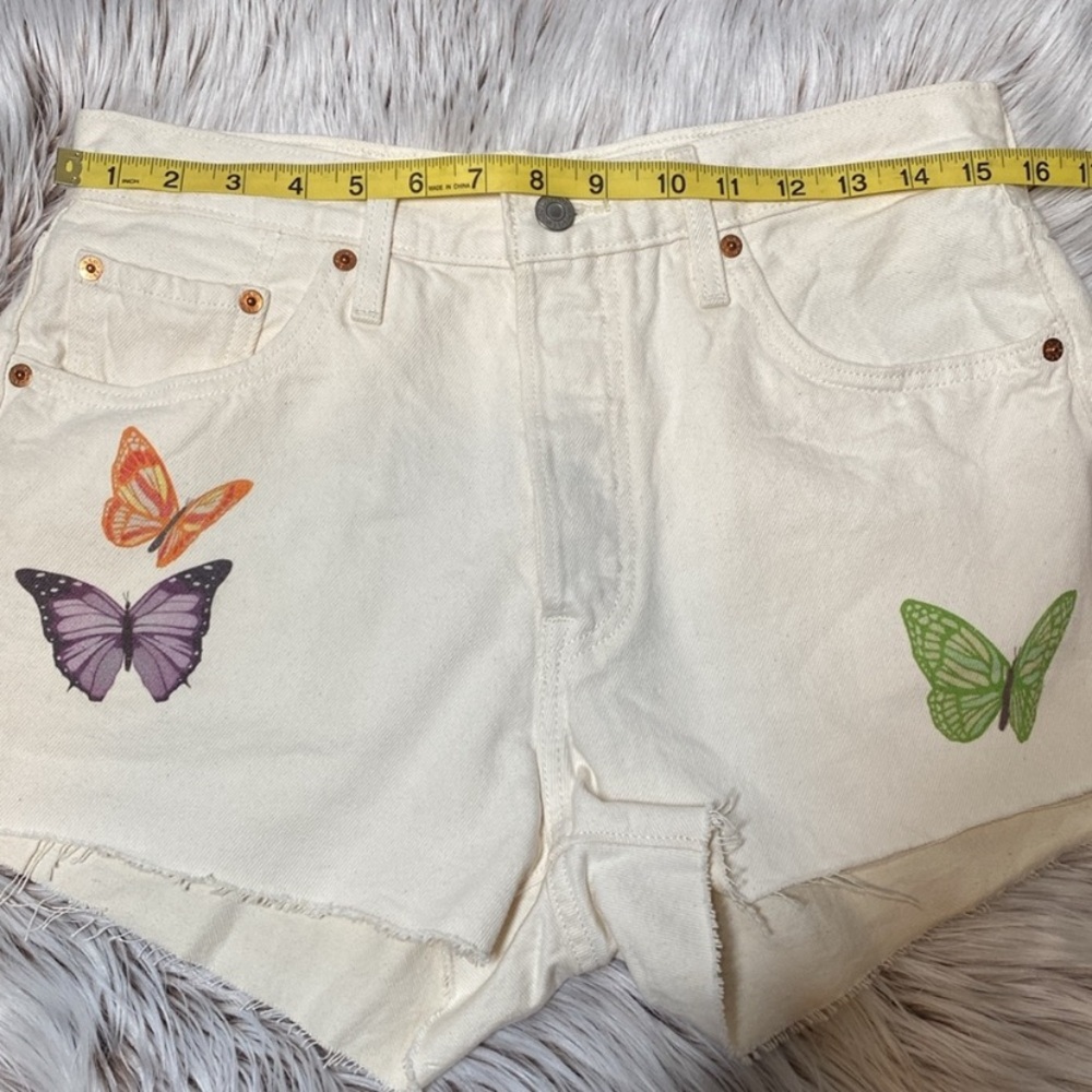 Levi's 501 High Rise Denim Jean Cutoff Shorts Give Me Butterflies Y2K Womens 29 - Picture 10 of 14